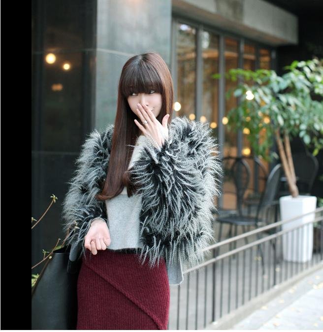 Distinctive Design European Star Style Peacock Feather Warm Long Sleeve Concern Fur Jacket