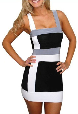 Dl black-and-white stripe sleeveless women's slim hip one-piece dress 2396