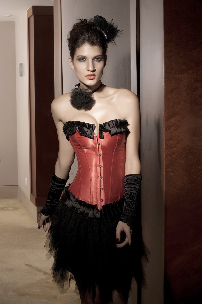 Dl red black ribbon laciness royal shapewear vest 5114