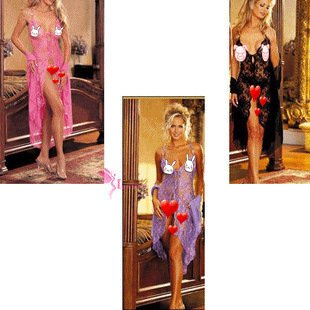 Dl sexy at home sleepwear transparent lace q6011 black pinkish purple three-color