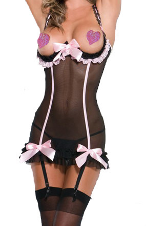 Dlv pink bow steel one-piece sexy lace sleepwear 1060 Fast Delivery Cheaper Price Fast Delivery Cheaper Price