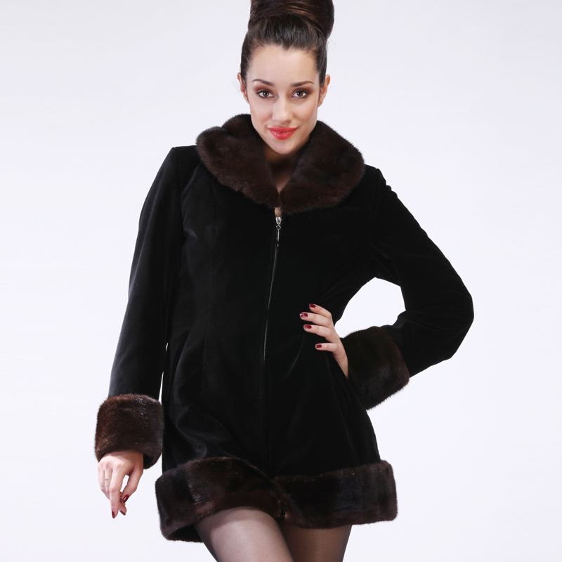 Dngr high quality women's fur velvet overcoat women's fur mink liner