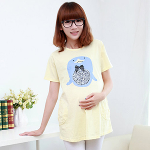 Dolphin print casual all-match maternity short-sleeve round neck T-shirt maternity clothing