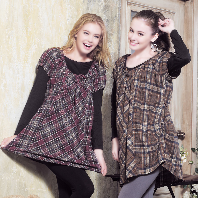 Don cotton - 3247 autumn and winter maternity clothing loose fashion plaid twinset maternity top