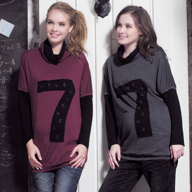 Don cotton cb22 maternity clothing diamond the trend of the letter batwing type maternity top