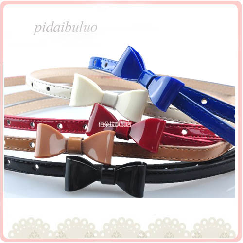 Dora fashion candy color bow resin buckle japanned leather women's genuine leather belt