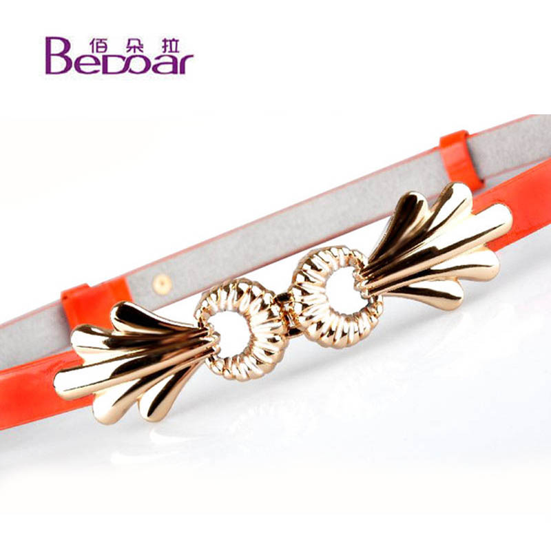 Dora folded fashion flower Women candy color belt after adjust japanned leather women's strap