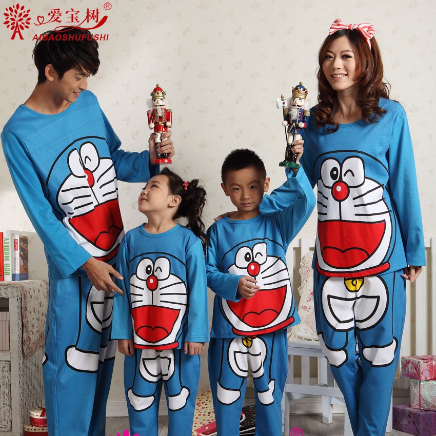 DORAEMON cartoon one piece sleepwear family fashion long-sleeve spring and autumn lovers lounge