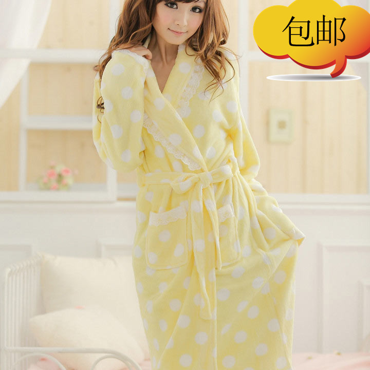 Dot coral fleece robe bathrobes autumn and winter multicolor