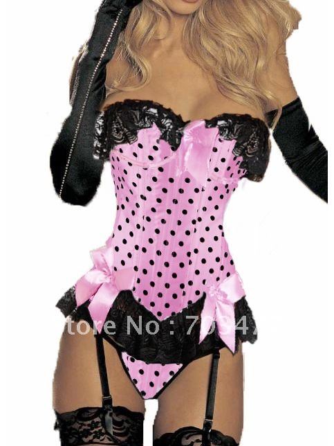 Dot Corset Sexy Strapless Pink Sexy Bow Corset Lace Up Corset with G-string Sexy Corset High Quality Wholesale and Retailer