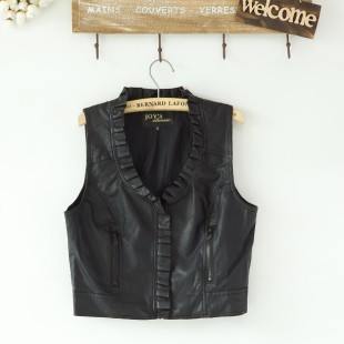 Dot women's fashion high quality 2012 PU involucres short design casual leather vest leather vest outerwear