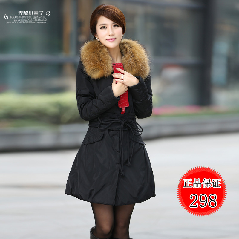 Double 2012 winter large fur collar slim thickening plus size medium-long down coat female