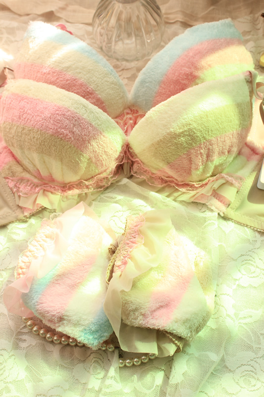 Double breasted 3 push up candy ice cream 2 underwear bra set