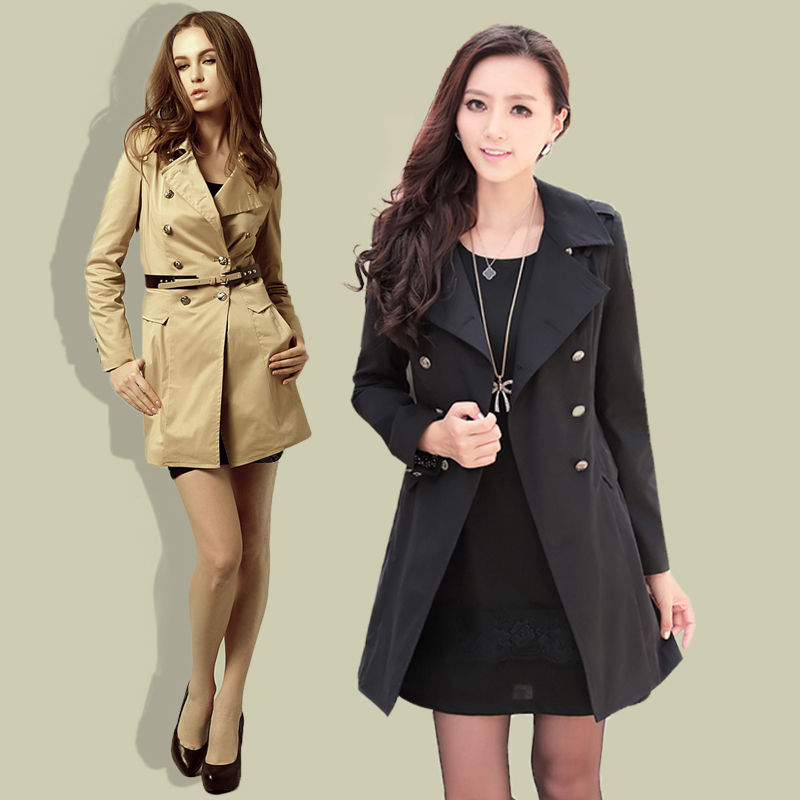 Double breasted elegant slim trench women's trench outerwear spring and autumn outerwear medium-long trench plus size