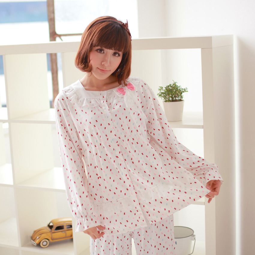 Double ! lace women's Women autumn and winter long-sleeve sleepwear 100% cotton lounge set