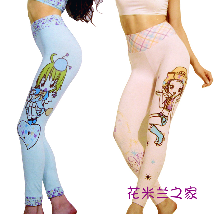 Double layer slim elastic waist women's 100% cotton slim cartoon separate long johns line pants underpants