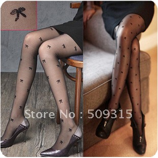 Double q1024 jacquard pantyhose black and white bow pattern stockings sexy pantyhose