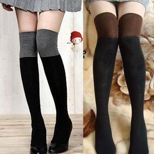 Double spring and autumn 100% cotton double colorant match over-the-knee socks basic stockinets stockings stocking two-color