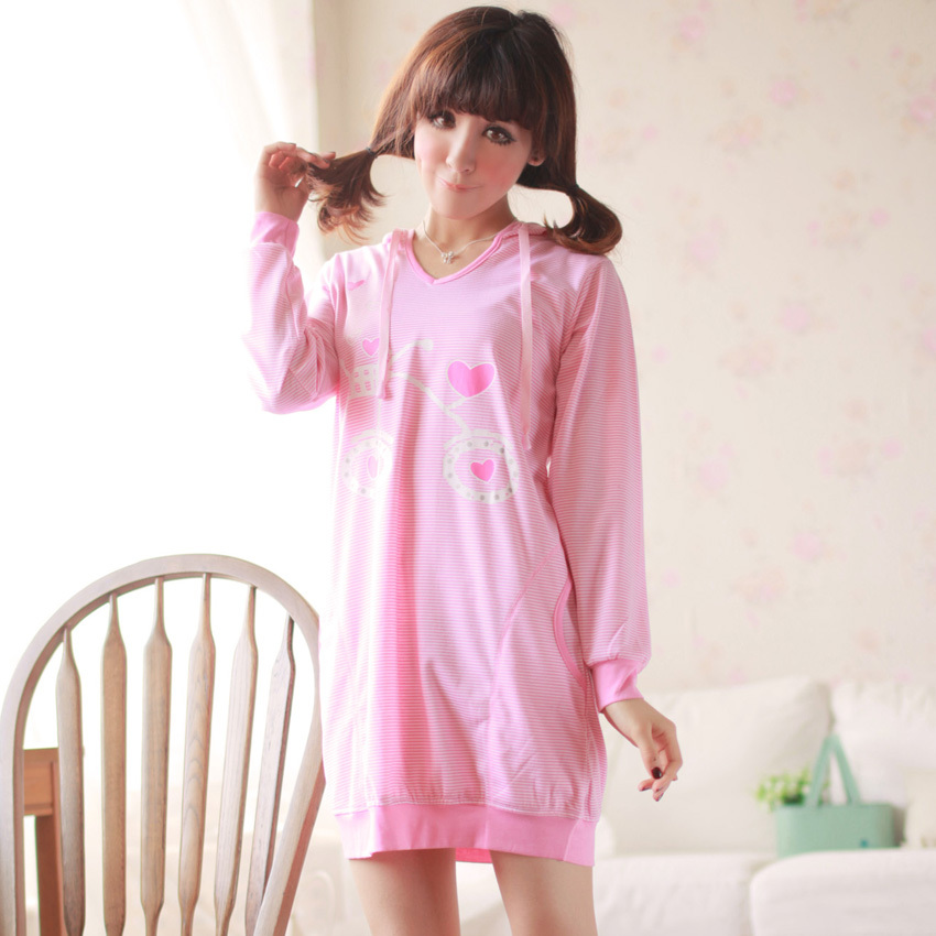 Double ! women's autumn and winter long-sleeve nightgown with a hood lounge 100% cotton casual sleepwear