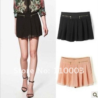 Double zipper Sasa double-layer the culottes chiffon shorts A545