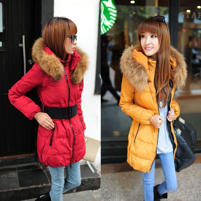 Down coat 2012 fashion raccoon large fur collar slim thickening down coat female medium-long