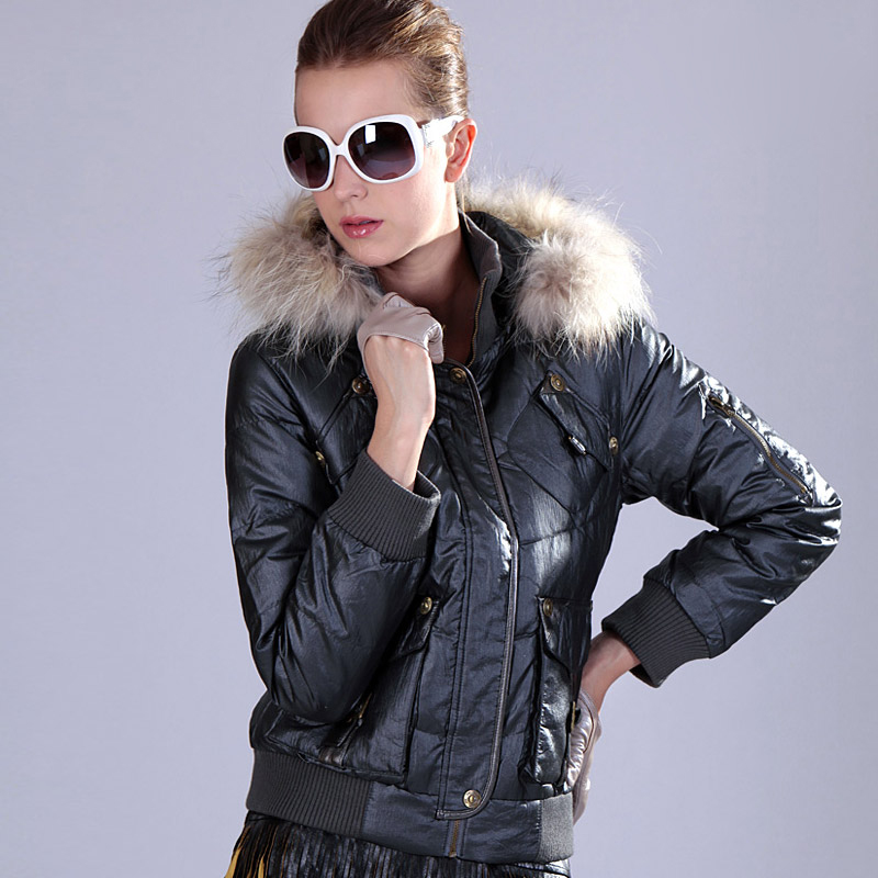 Down coat female fashion fashion large fur collar short design down coat