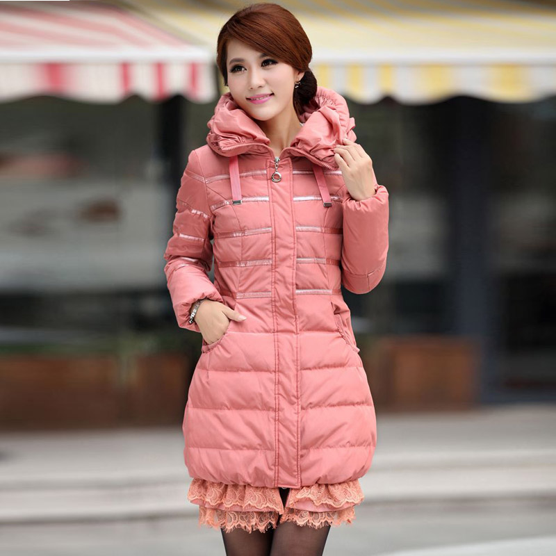 Down coat female medium-long lace decoration down jacket free shipping