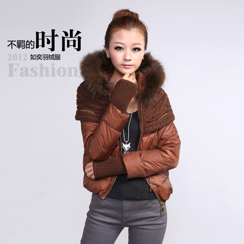 Down coat female short design down coat female 2012 casual raccoon fur