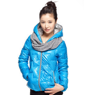 Down coat short design female motorcycle fashion slim winter belt scarf outerwear