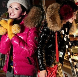 Down coat thickening slim female short design large fur collar down coat ladies