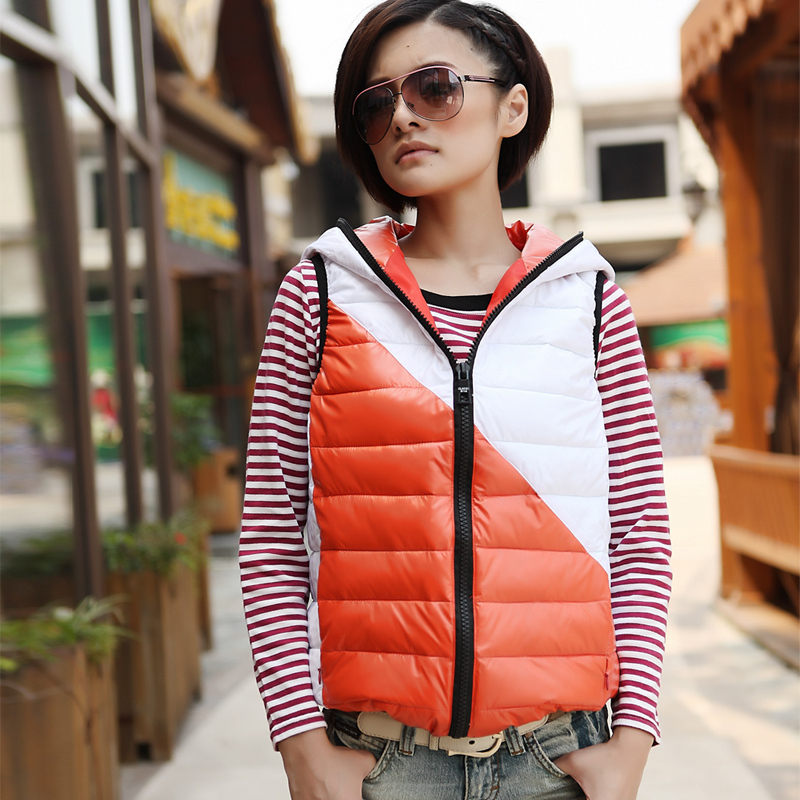 Down cotton vest Women autumn and winter clothes outerwear short design colorant match vest outerwear