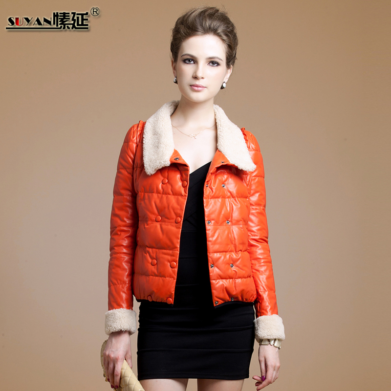 Down leather clothing female short design genuine leather clothing 2012 sheepskin clothes down coat 8818