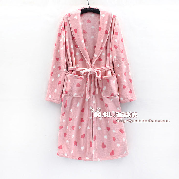 Dr77 winter love pattern coral fleece sleepwear robe lounge robe