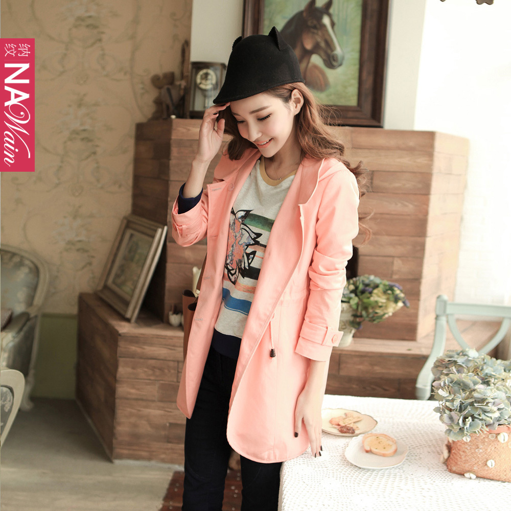 Drawstring round the waist slim waist slim medium-long trench