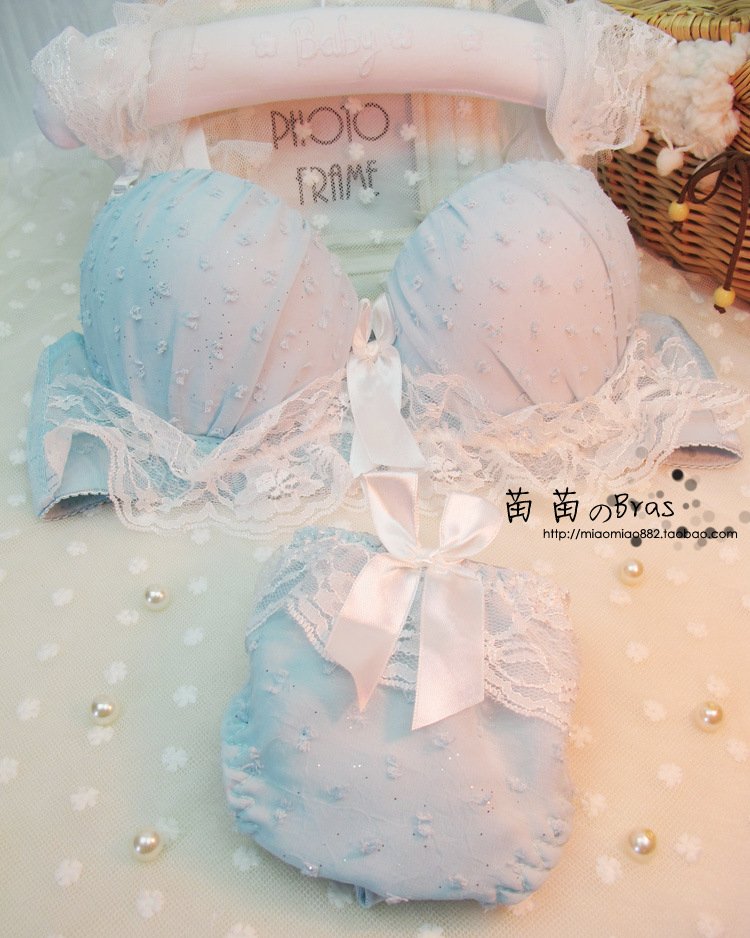 Dream lace big shoulder strap 3 breasted bra women's single-bra underwear set 9021 light blue