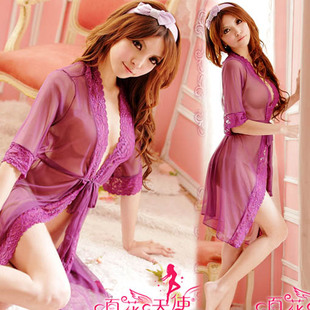 Dream purple cardigan robe bandage sleepwear thong set perspectivity usuginu gauze sleepwear 1085