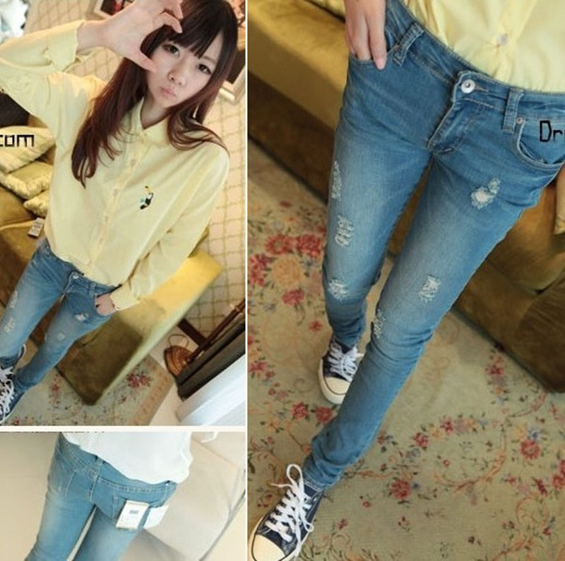 Dreamy k0134 7.30 single distrressed all-match denim pencil pants