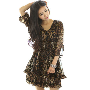 dress 2012 skirt chiffon skirt spring and summer high waist skirt women's leopard print chiffon cheap dress,free shipping