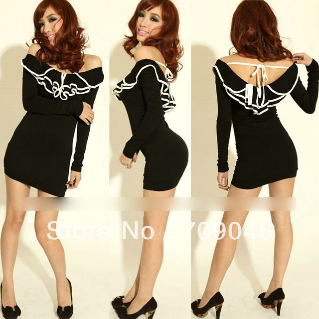 dresses sexy off shoulder backless dress Double V-neck smallerone laciness slim hip skirt one-piece dress 12111720