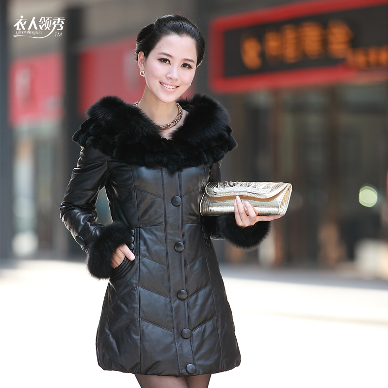 Drop/Free Shipping by DHL Clothing fox fur rex rabbit hair genuine leather medium-long leather clothing down coat outerwear