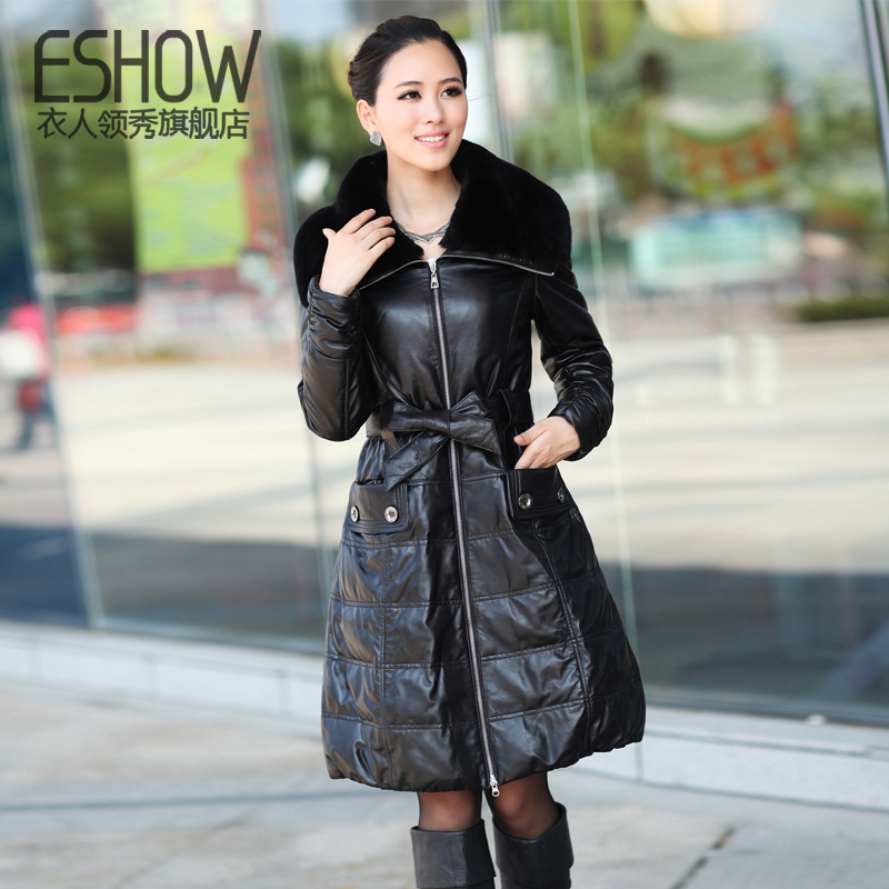 Drop/Free Shipping by DHL Clothing leather clothing female sheepskin long design down coat genuine leather clothing