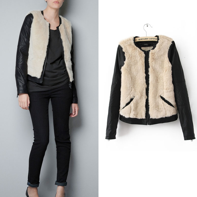 drop shipping 2012 fashion slim short design high quality female PU patchwork faux fur coat female