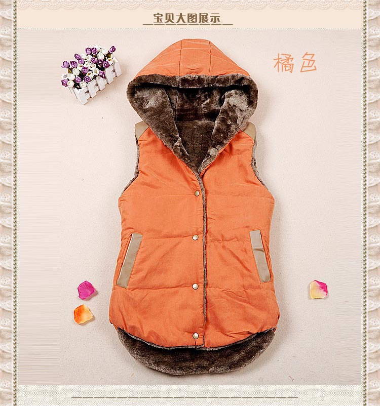 drop shipping 2012 vest coral fleece thickening with a hood vest cotton vest female autumn and winter reversible