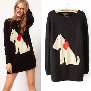 drop shipping 2012 winter fashion cartoon animal patterns medium-long graphic print long-sleeve o-neck sweater female