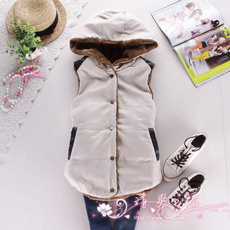 drop shipping 2012 women's autumn and winter fashion thermal fleece pocket with a hood loose cotton vest winter vest