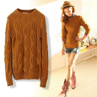 drop shipping 2012 women's fashion vintage patchwork slim twist pullover sweater female basic sweater female outerwear