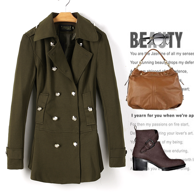 Drop shipping 2013 Autumn and winter  slim military wind skirt outerwear double breasted trench female -ot