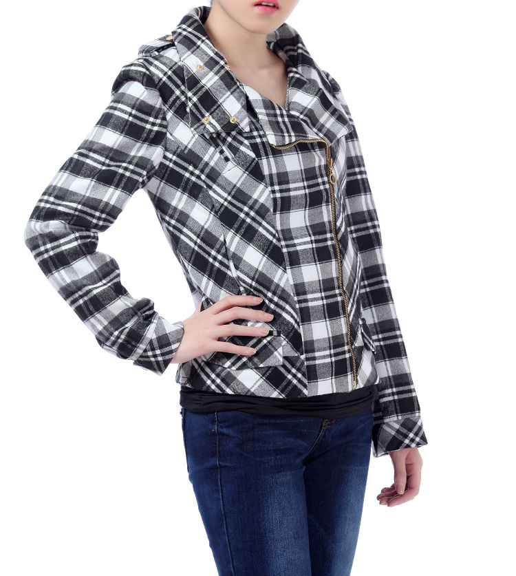 Drop shipping 2013  autumn fashion women's long-sleeve plaid zipper outerwear top 120926 -ot