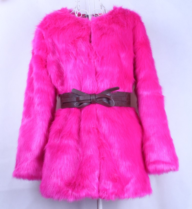 Drop shipping 2013  candy color rose medium-long fur coat faux overcoat top -wjk