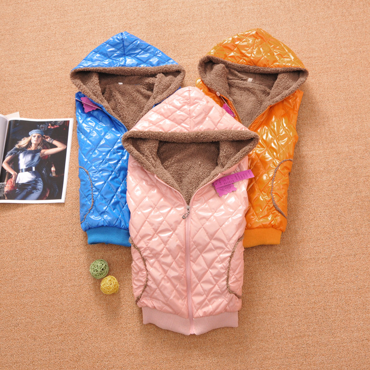 Drop shipping 2013 Down cotton vest female with a hood berber fleece outerwear slim candy color glossy vest -vt